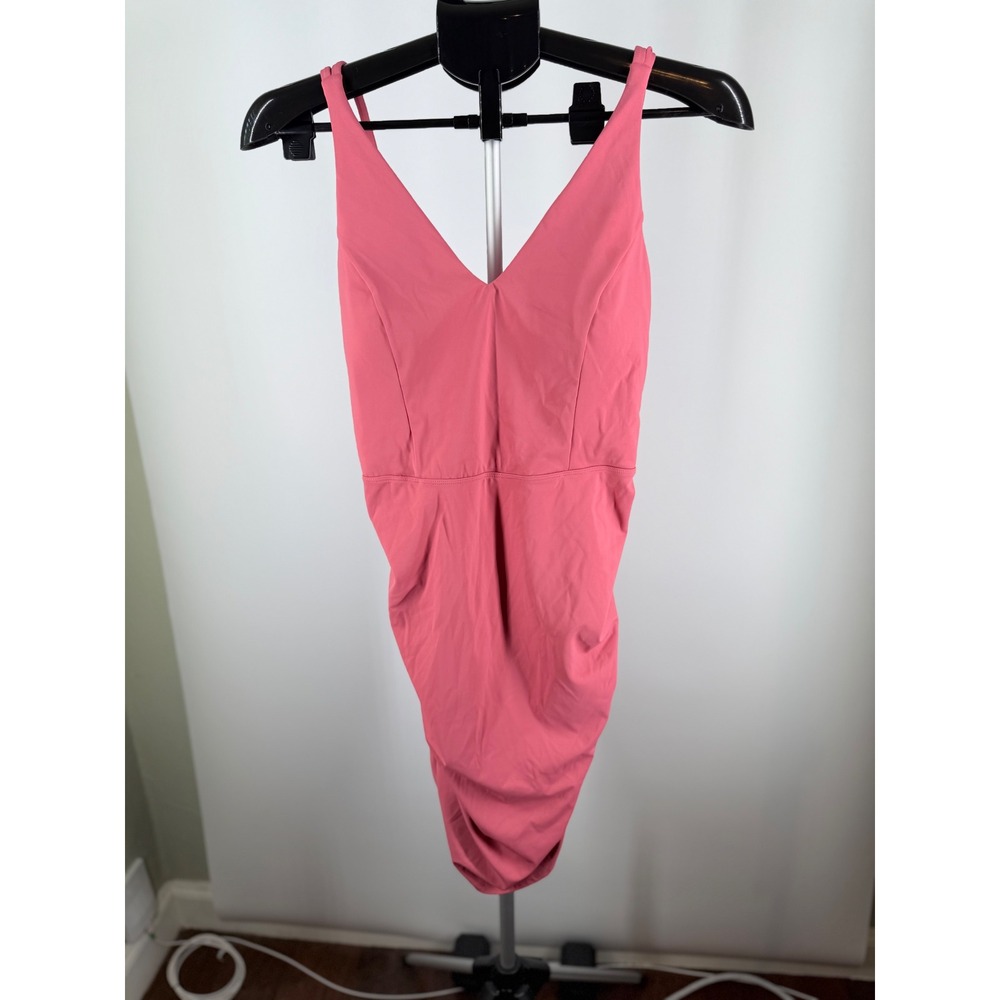Halara Backless Ruched Bodycon Mini Dress Rose Pink XL V-Neck Spaghetti Strap